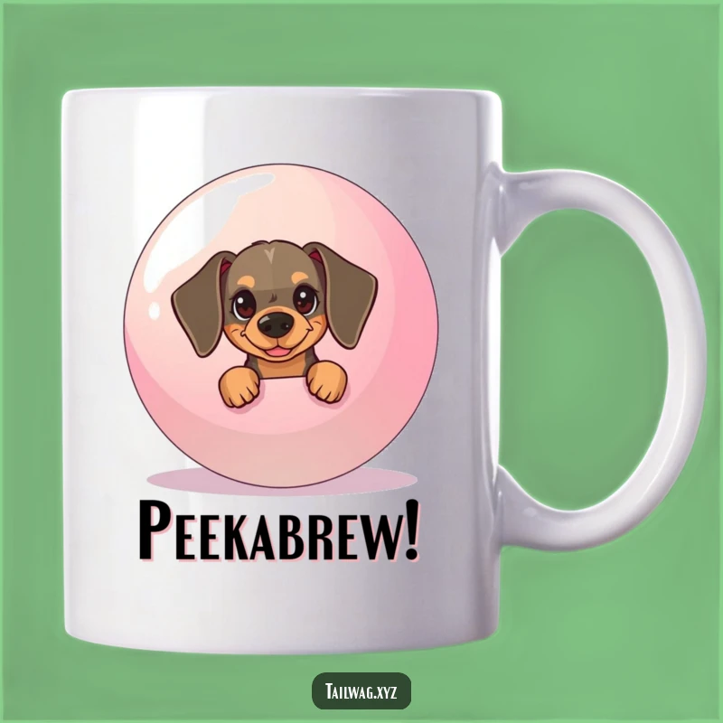 Funny Dachshund Ball Mug: Mischievous Pup Peeking Out Gift