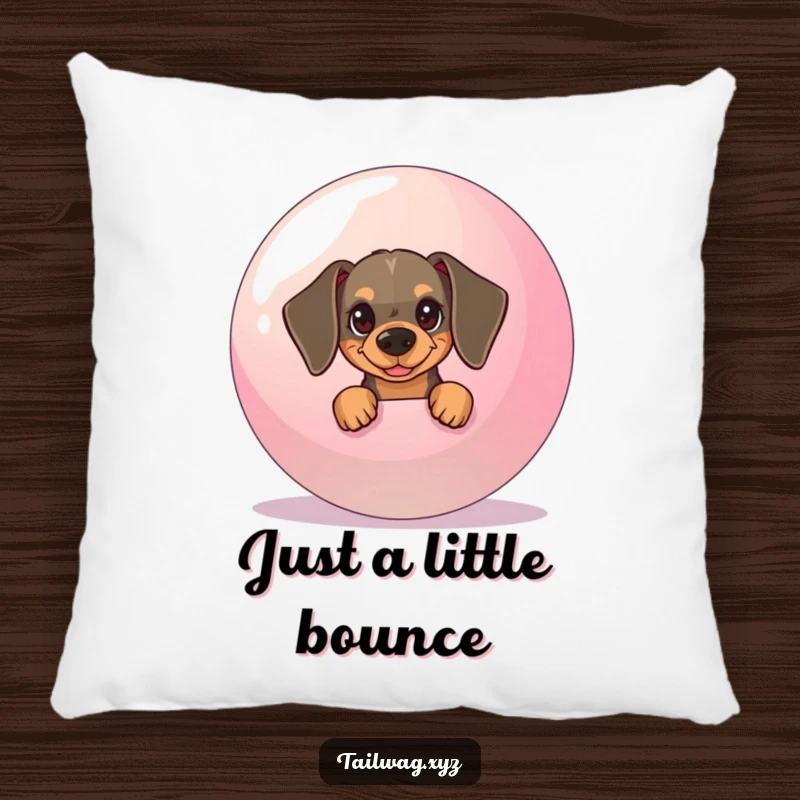 Funny Dachshund Pillow: Mischievous pup peeking from behind a large ball, a soft and humorous decorative cushion.