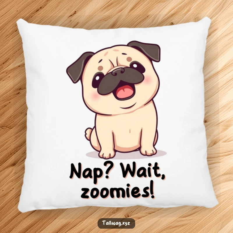 Funny Pug Pillow: A soft cushion featuring a playful pug shaking its head, its ears flopping in a humorous way.