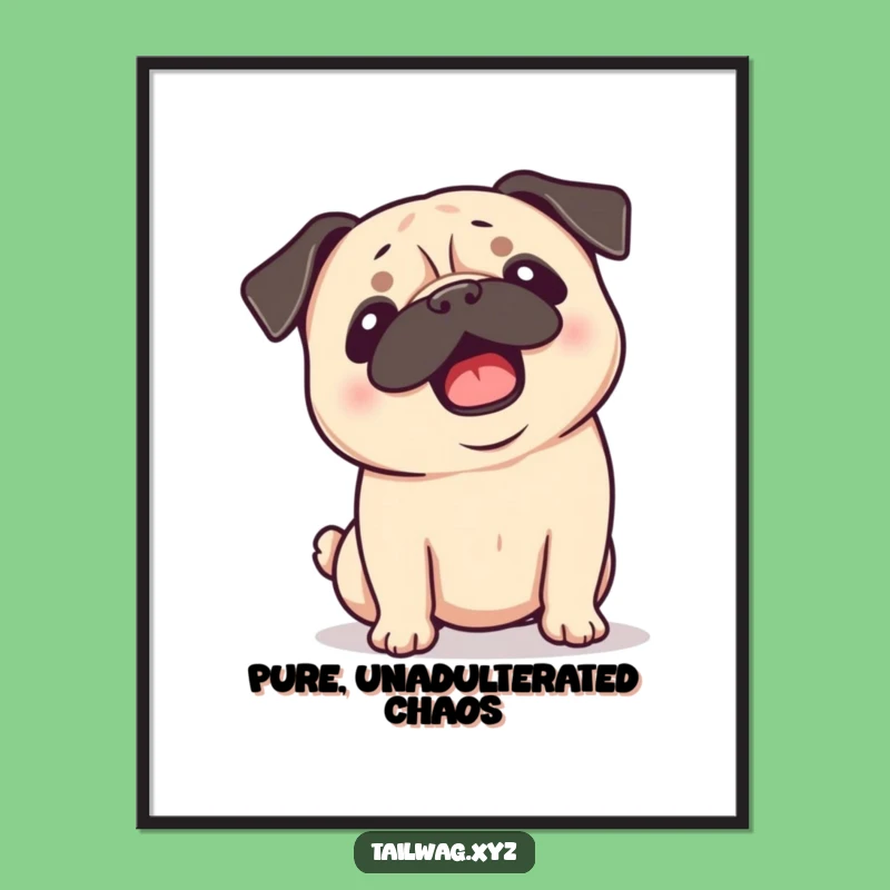 Funny Pug Art Print: Playful Dog Ears Flopping Wall Poster Gift