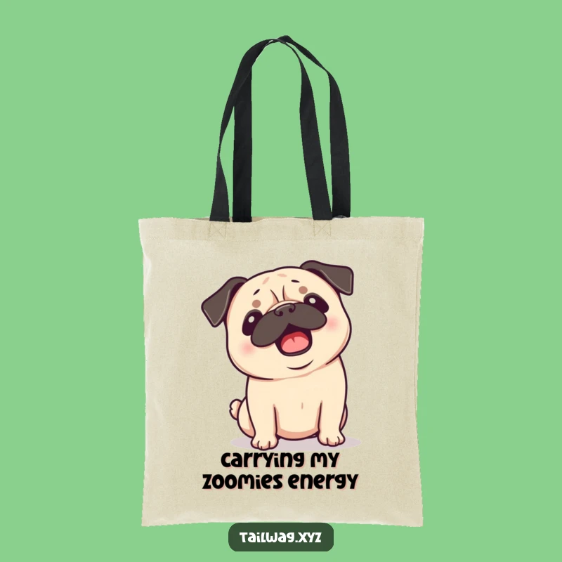 Funny Pug Tote Bag: Playful Dog Ears Flopping Shopping Bag Gift
